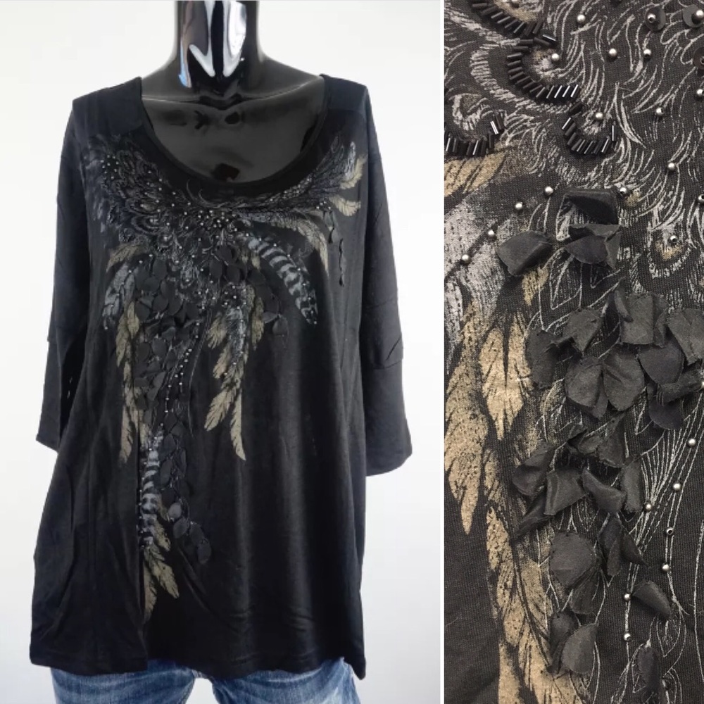 MISS ME • Feather Beaded Top
